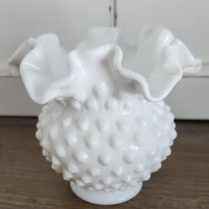 Vintage Fenton White Milk Glass Hobnail Rose Bowl